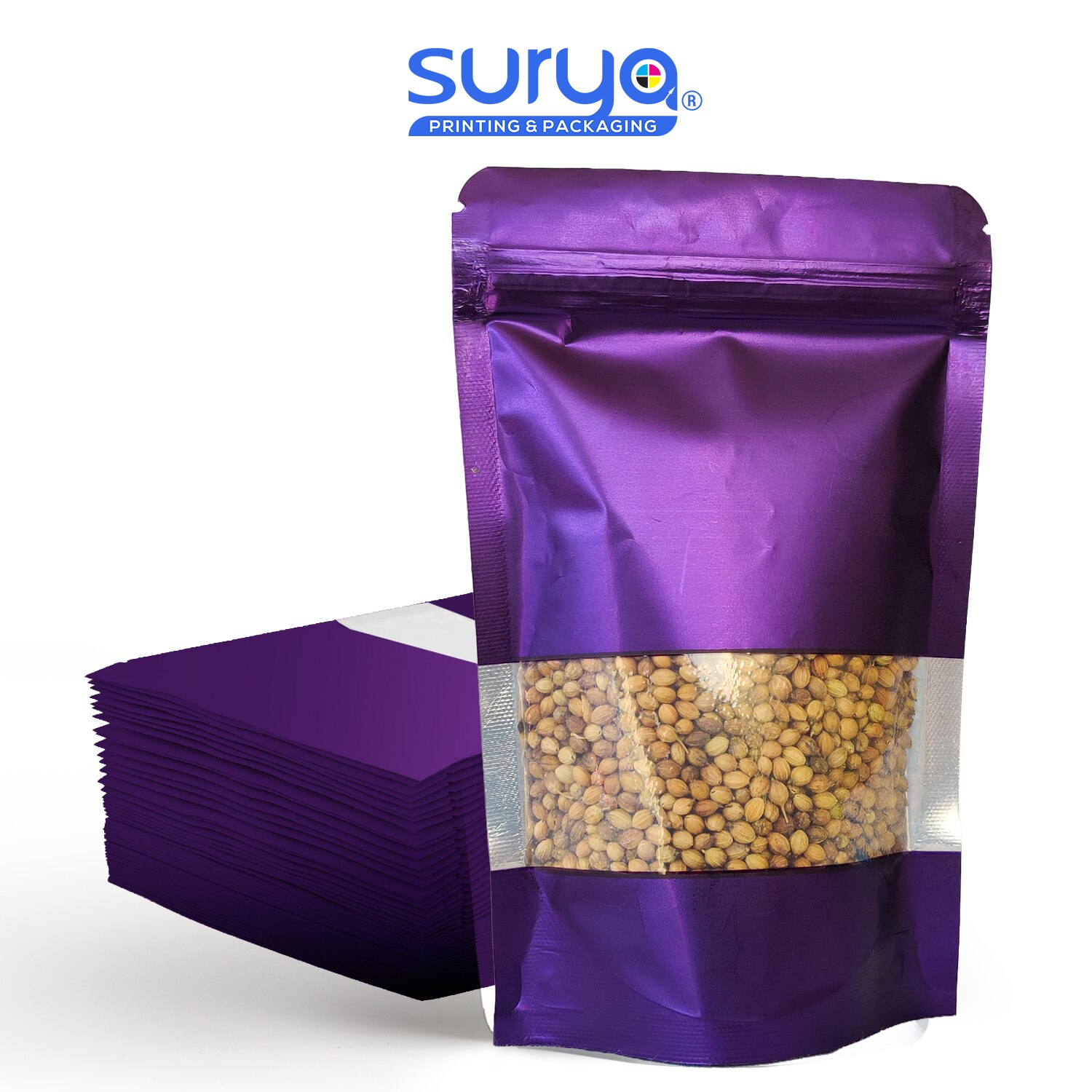 Purple Color Matte Finish transparent window Ziplock Inner Foil Stand-Up Pouch image 3