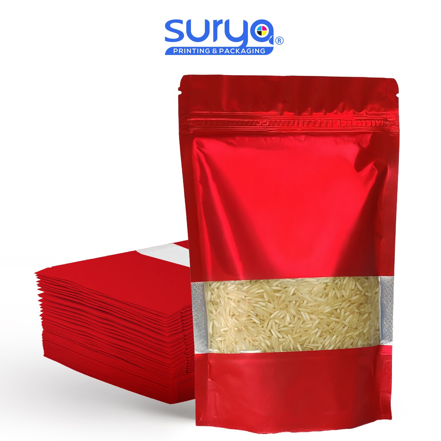 Red Color Matte Finish transparent window Ziplock Inner Foil Stand-Up Pouch image 3