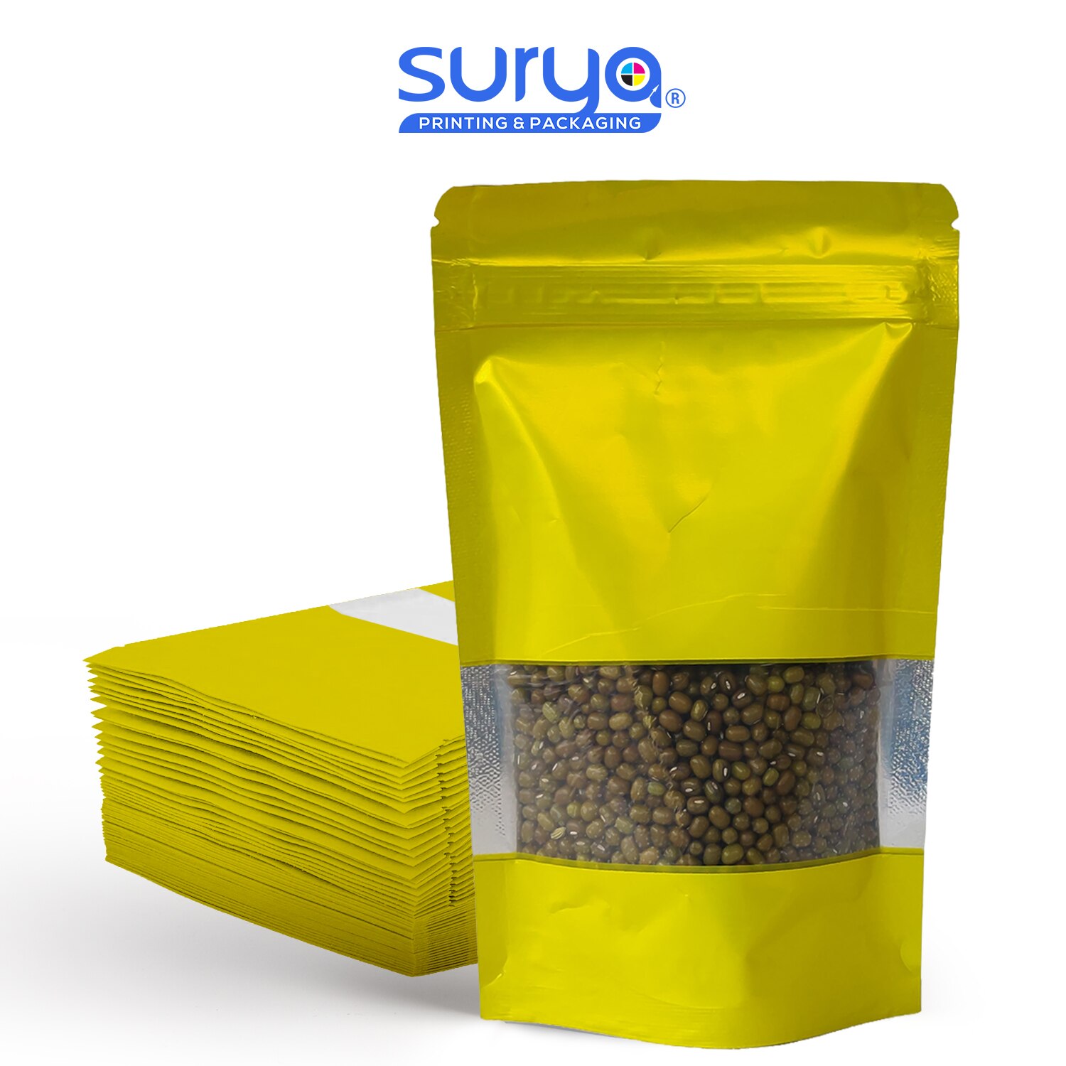 Yellow Color Matte Finish transparent window Ziplock Inner Foil Stand-Up Pouch image 3