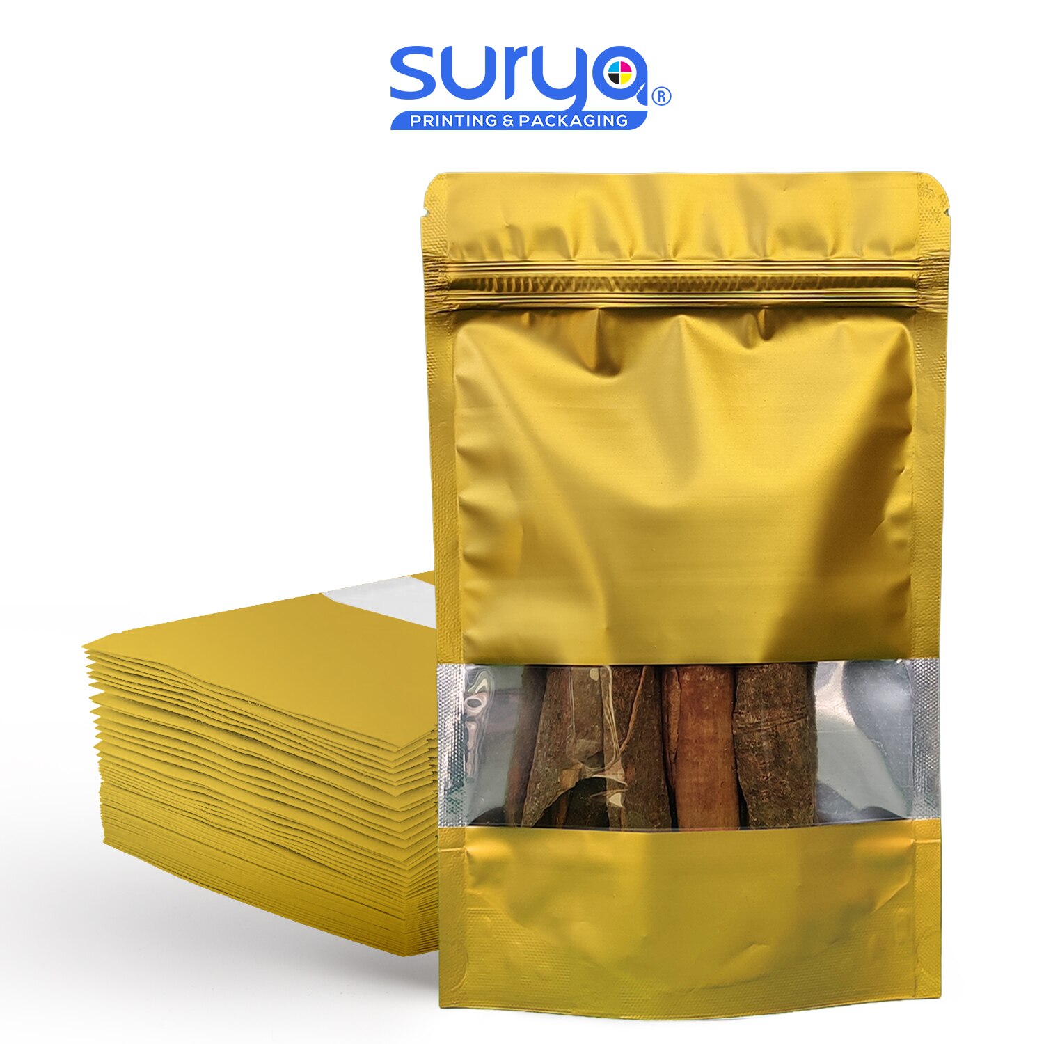 Gold Color Matte Finish transparent window Ziplock Inner Foil Stand-Up Pouch image 3