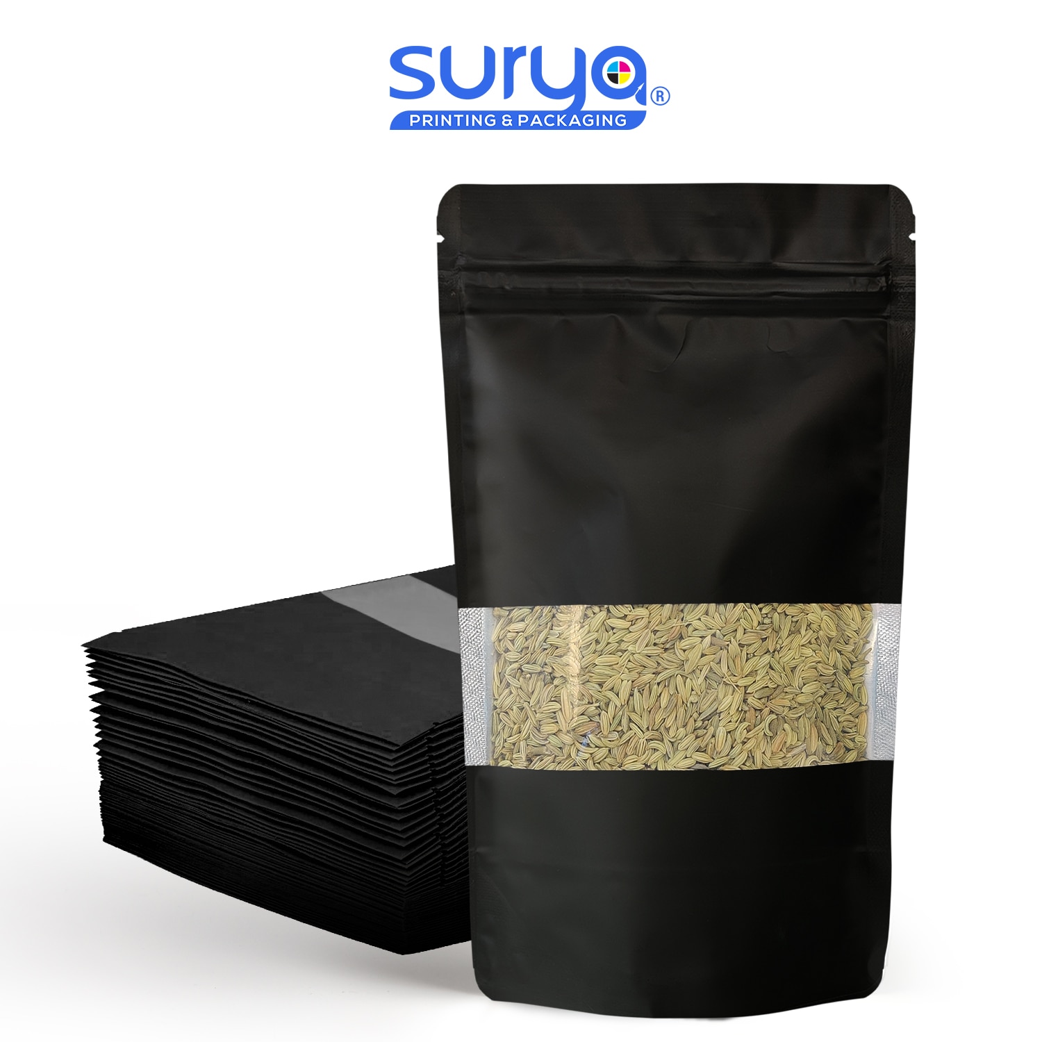 Black Color Matte Finish transparent window Ziplock Inner Foil Stand-Up Pouch image 3