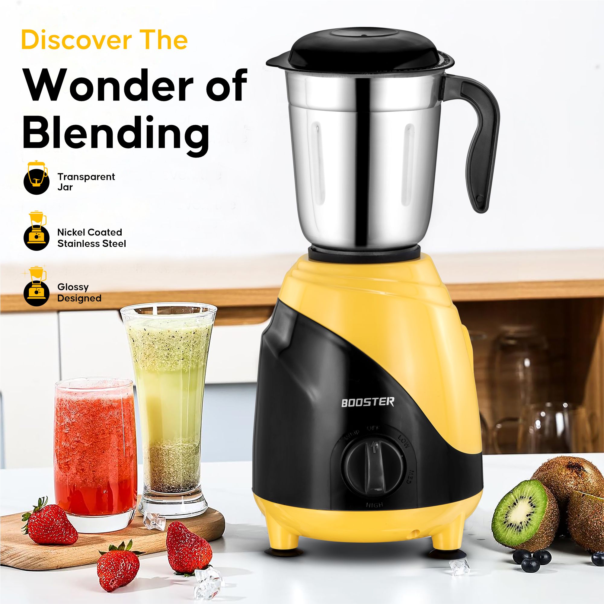 BOOSTER Powerful 750 W Juicer Mixer Grinder (Ciko_Mixer | 3 Jars | Yellow, Black) image 5