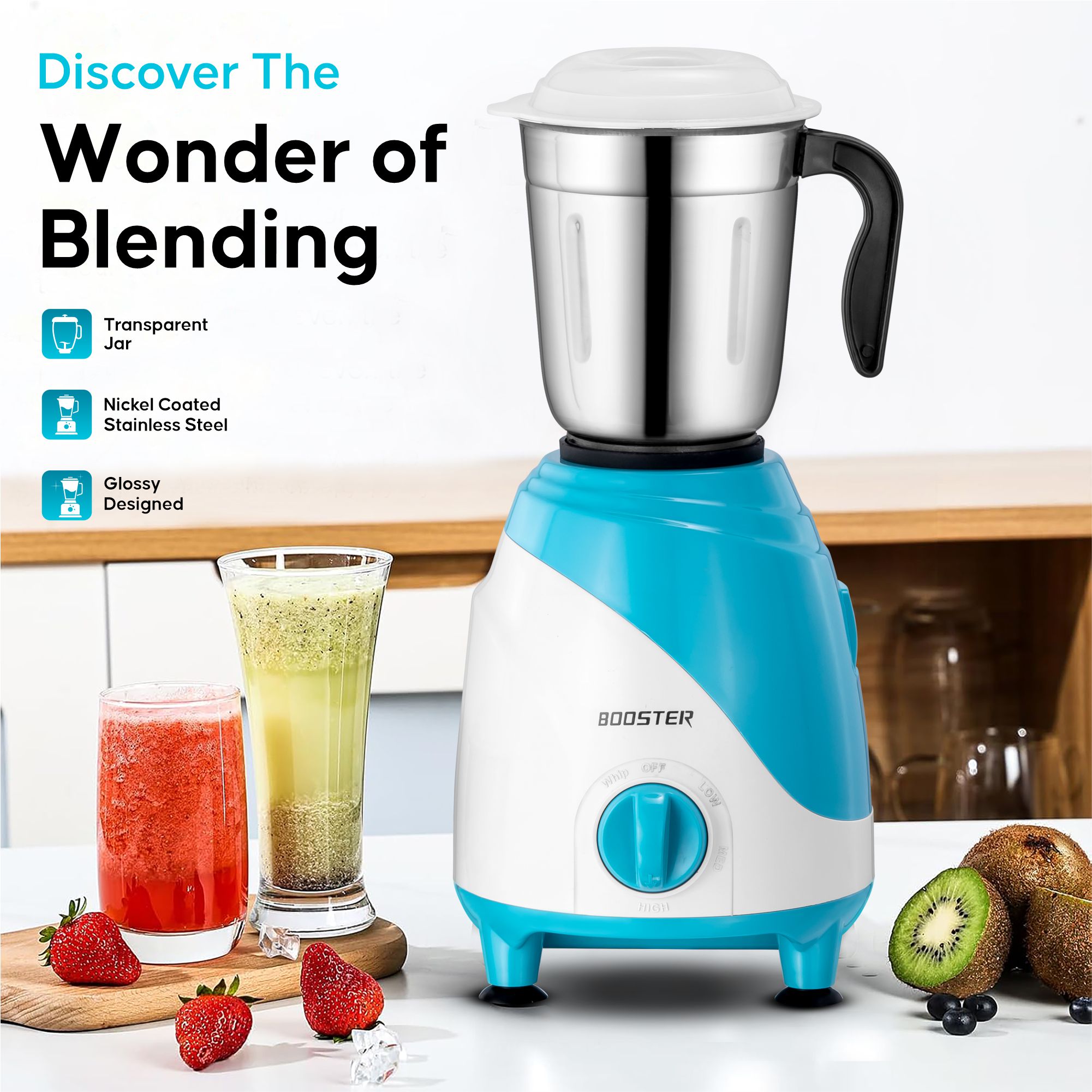 BOOSTER Powerful 750 W Juicer Mixer Grinder (Ciko_Mixer_Blue | 3 Jars | Blue, White) image 5