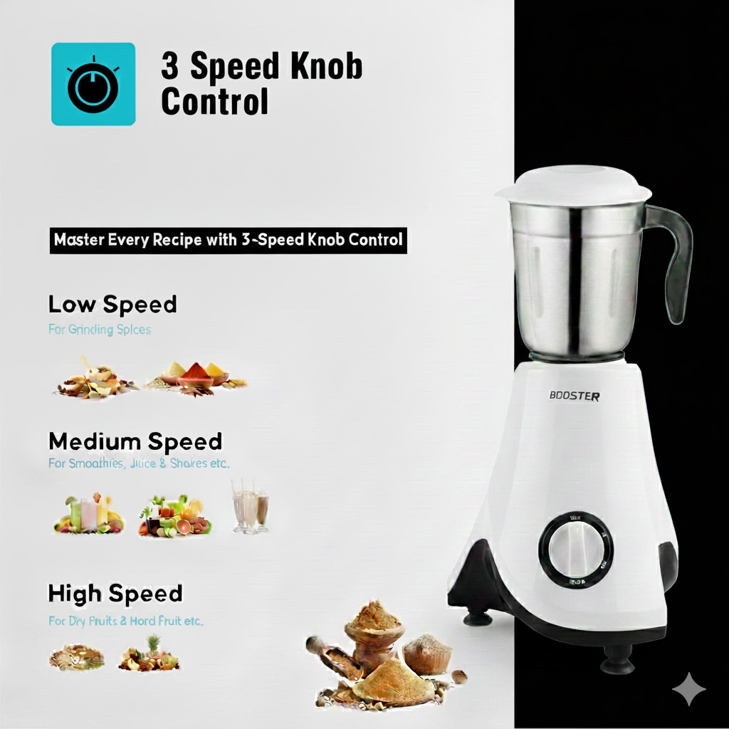 BOOSTER Powerful Juicer Mixer Grinder 750 W (Leaf_4Jar_Black & White | 4 Jars | Black, White) image 2