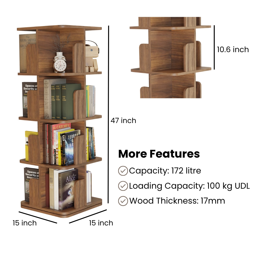 Revolving Book Shelf 15 inch -Walnut image 3
