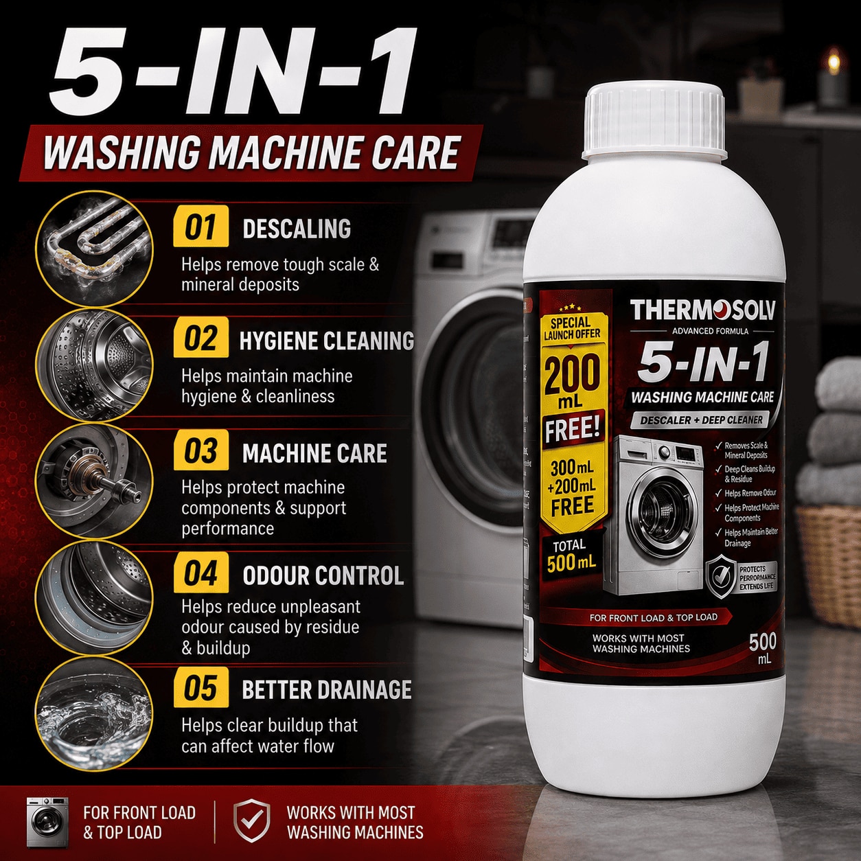 THERMOSOLV 5-in-1 Washing Machine Care – Liquid Descaler 500ml | Aaditya Speciality Chemicals image 3