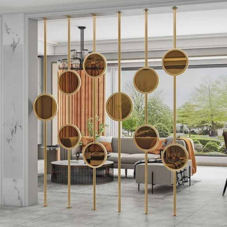 Wooden Frame Partition with Decorative Hexagonal Hanging Panels | Porur image 2