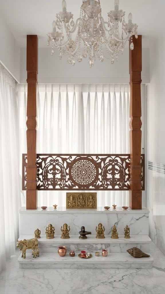 Ornate Wooden Main Door Design with Geometric Jali Panels and Carved Sunburst Details | Adyar image 2