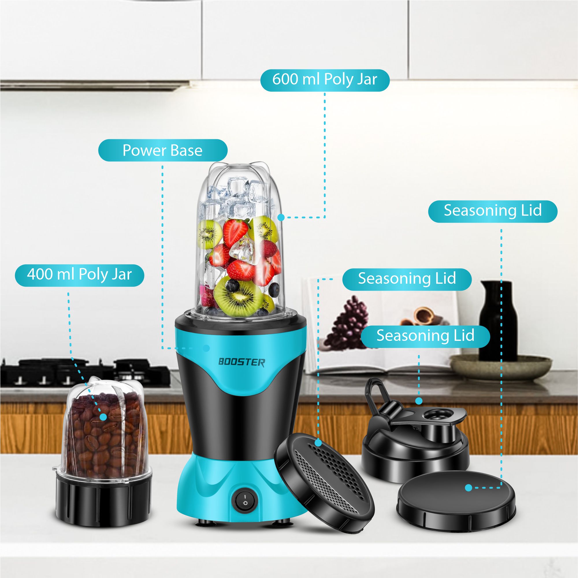 BOOSTER Nutri_Pro 400W Juicer Mixer Grinder, 2 Jars (Black & Blue) image 3