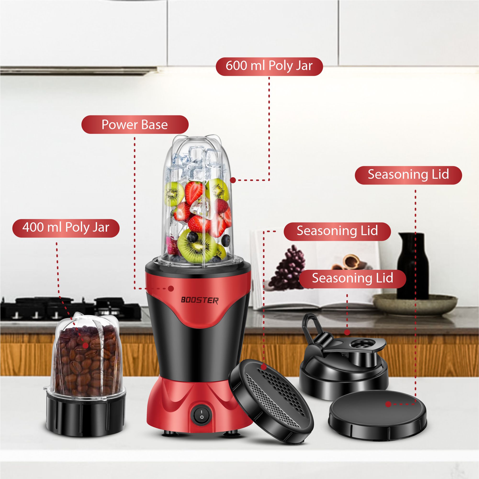 BOOSTER Powerful 400 W Juicer Mixer Grinder 400 W Juicer Mixer Grinder (Nutri_Pro | 2 Jars | Black, Red) image 3