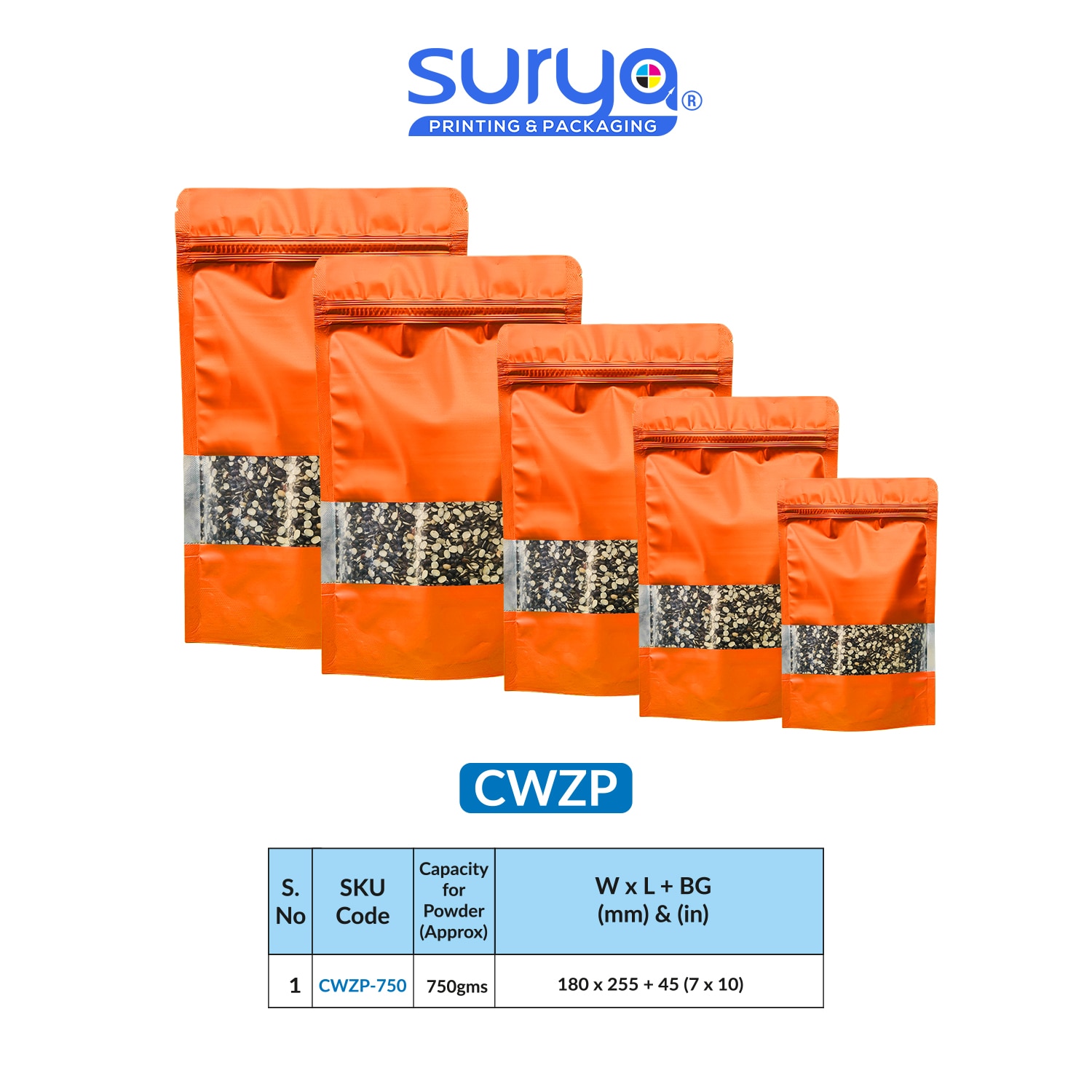 Orange Color Matte Finish transparent window Ziplock Inner Foil Stand-Up Pouch image 4