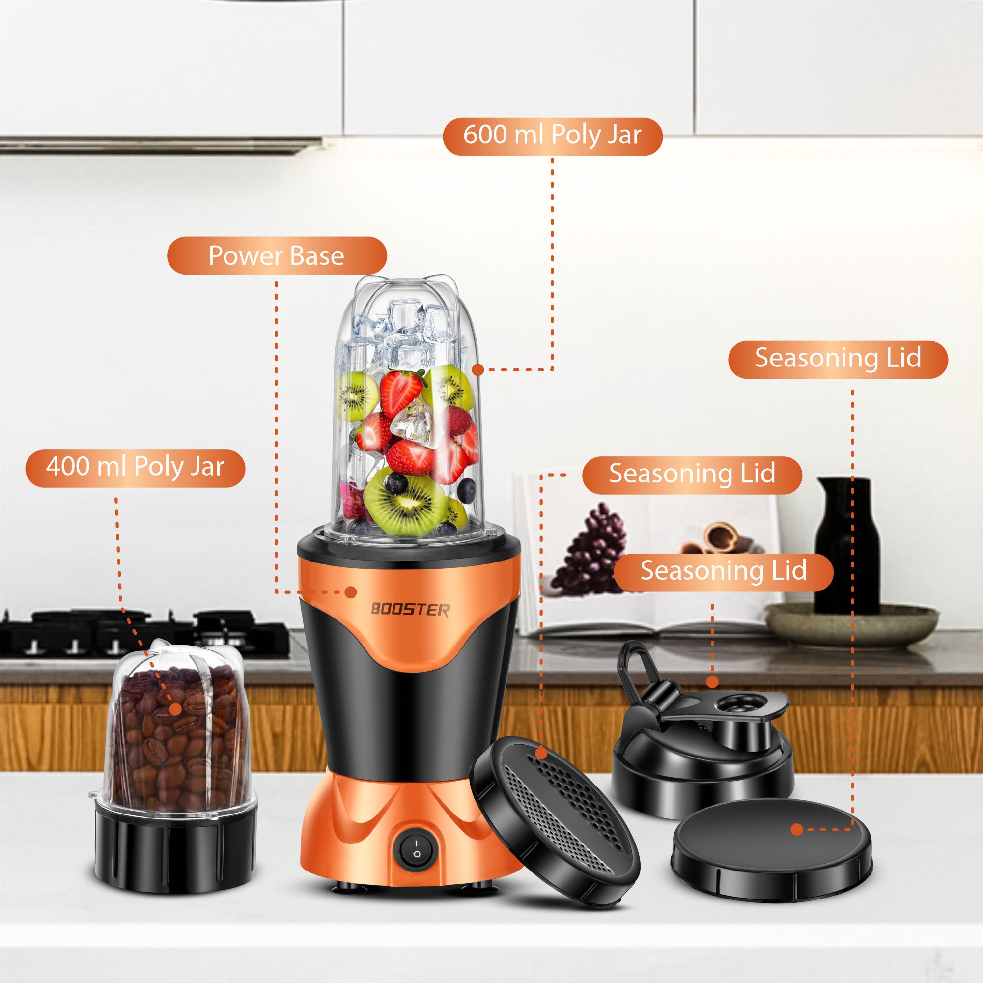 BOOSTER Powerful 400 W Juicer Mixer Grinder (Nutri_Pro | 2 Jars | Black, Orange) image 6
