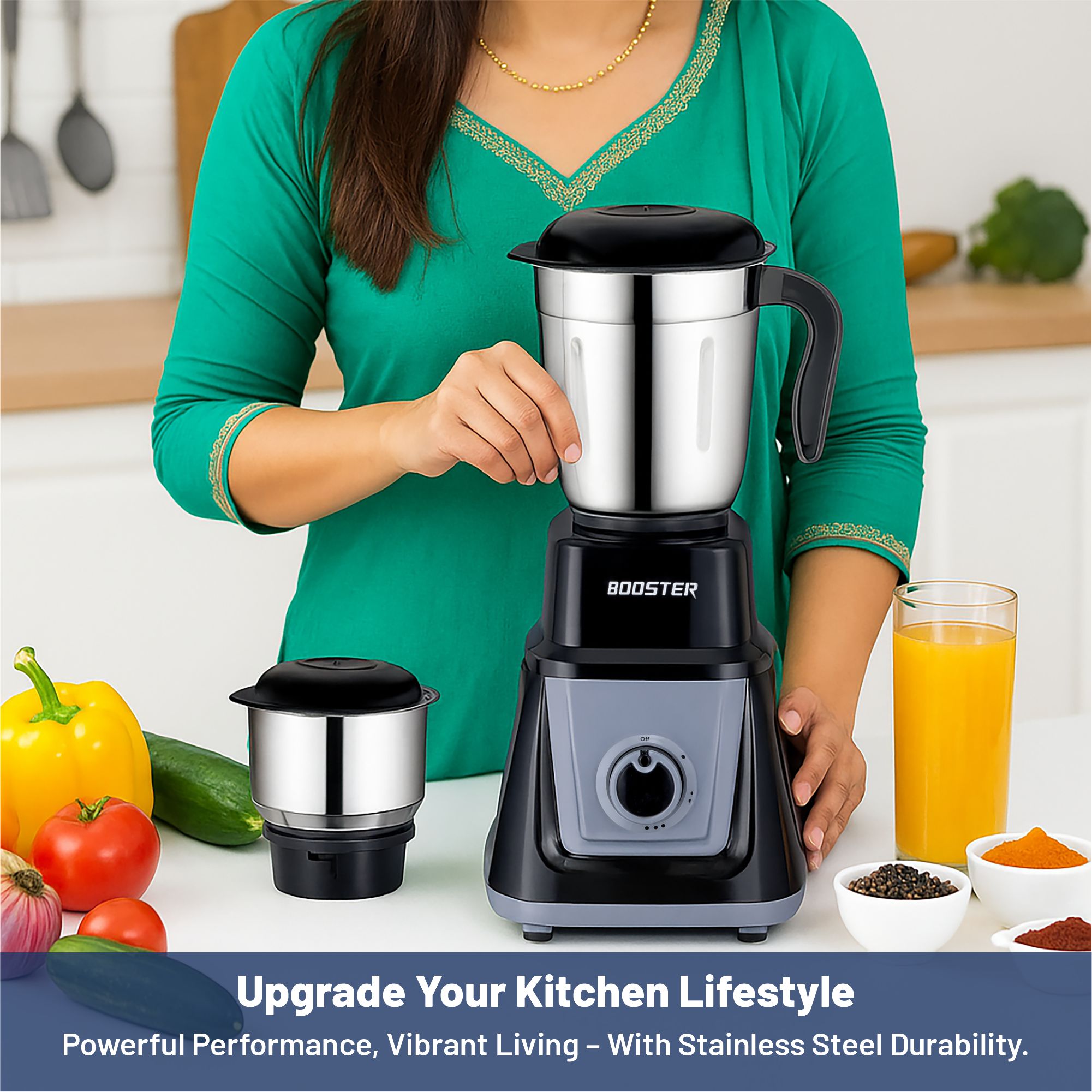 BOOSTER Powerful 750 W Juicer Mixer Grinder (Mini_G20_Black_3Jar_S | 3 Jars | Black, Grey) image 2