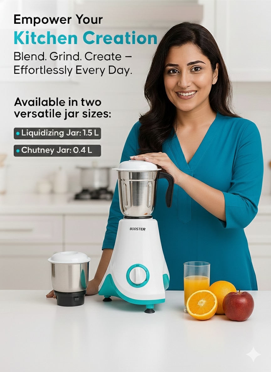 BOOSTER Powerful Juicer Mixer Grinder 750 W  (Leaf_4Jar_Blue & White | 4 Jars | Blue, White) image 3
