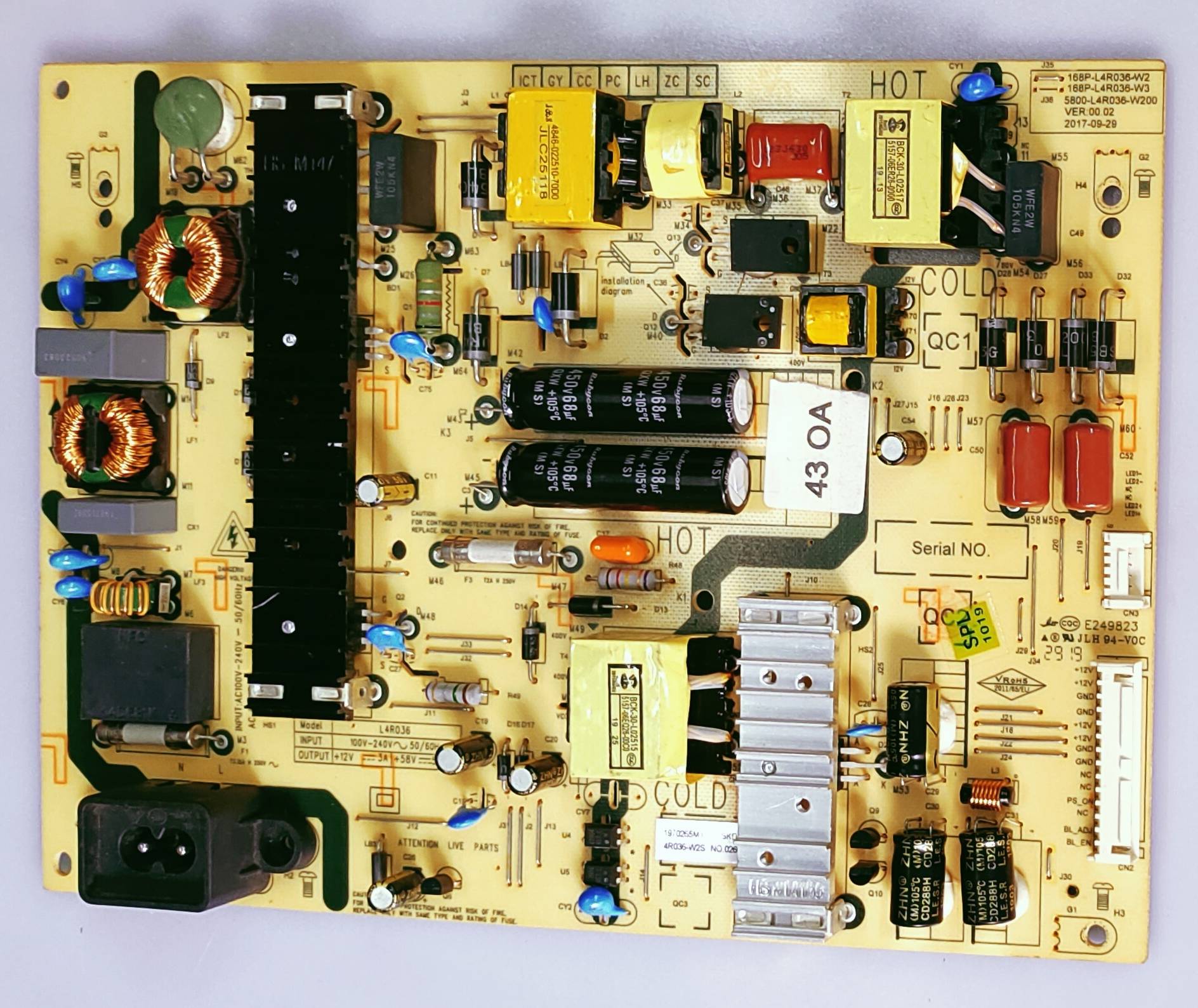 THOMSON LED TV POWER SUPPLY BOARD MODEL NUMBER 43OATH1000 image 3