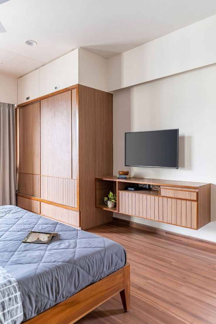 Luxury Floor to Ceiling Modular Wardrobe with Open Display Shelves | Contemporary Master Bedroom Interior Chennai image 3