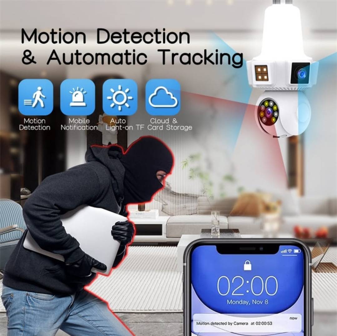 V380 Pro 3 Lens WiFi Bulb CCTV Camera 360° Security Camera with Night Vision & Mobile App Control image 5