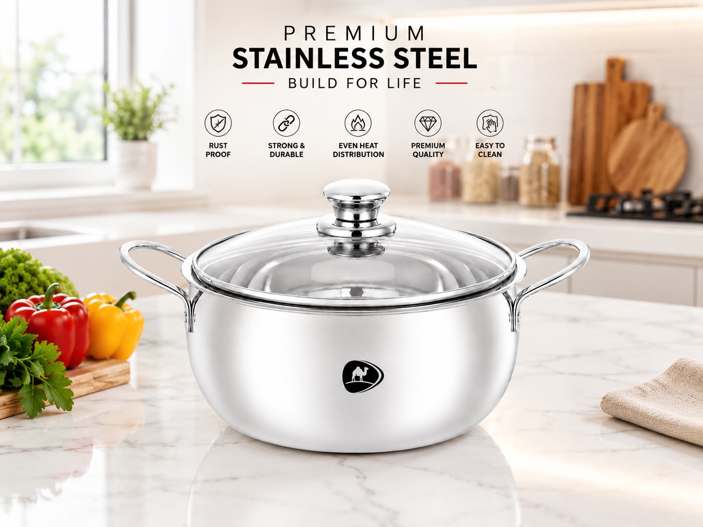 Stainless Steel Casserole With Glass Lid image 2
