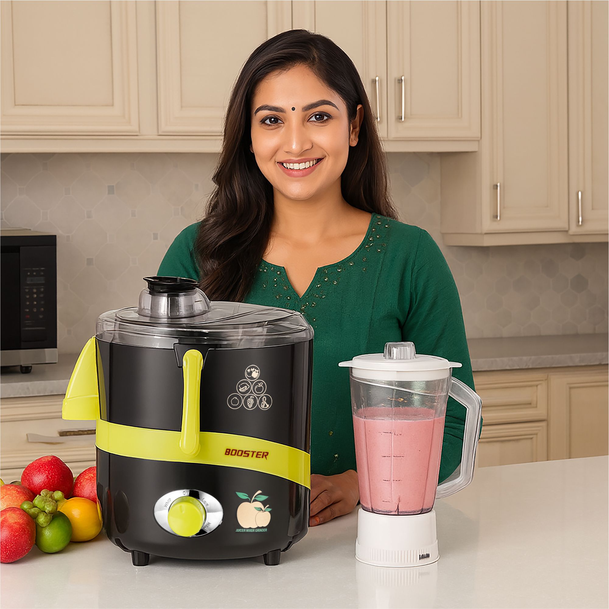 BOOSTER Powerful 550 W Juicer Mixer Grinder 550 W Juicer Mixer Grinder  (Juicer_Mixer | 3 Jars | Black, Green) image 4
