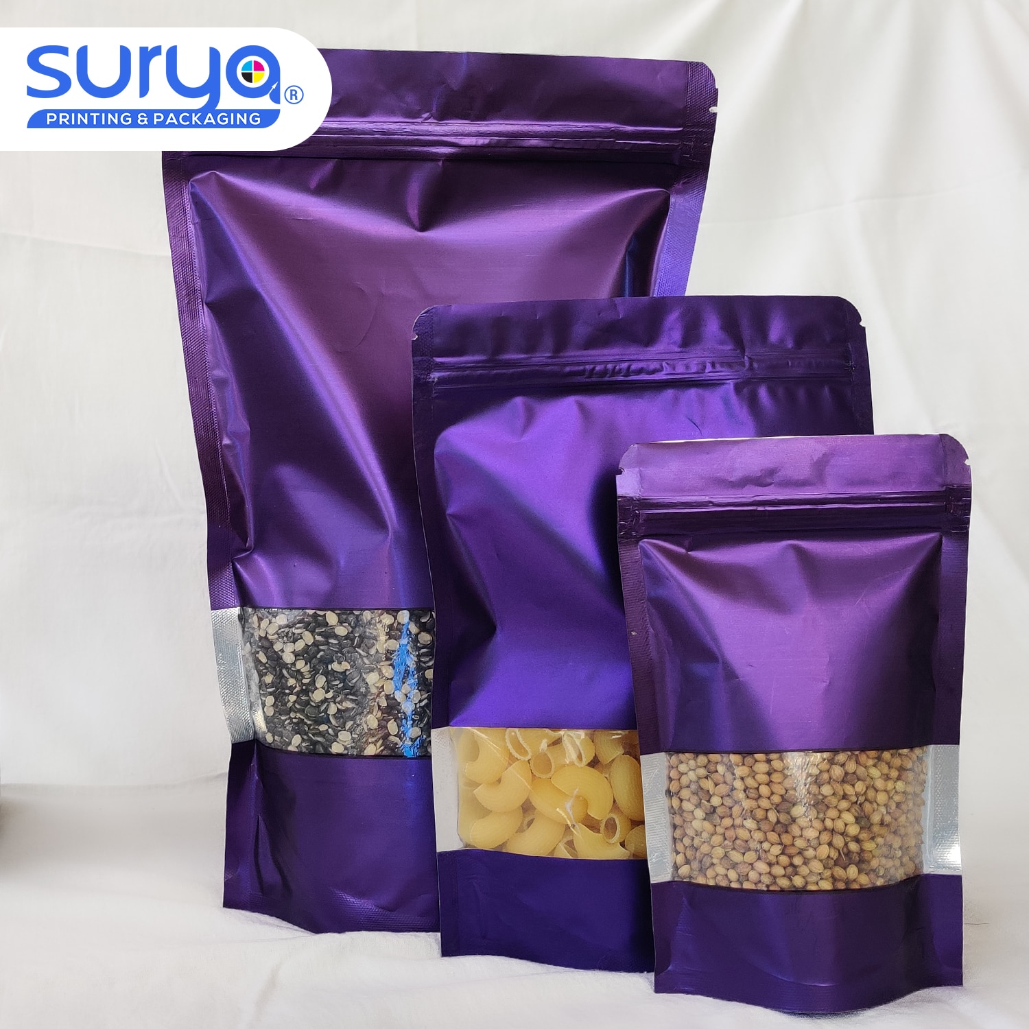 Purple Color Matte Finish transparent window Ziplock Inner Foil Stand-Up Pouch image 5