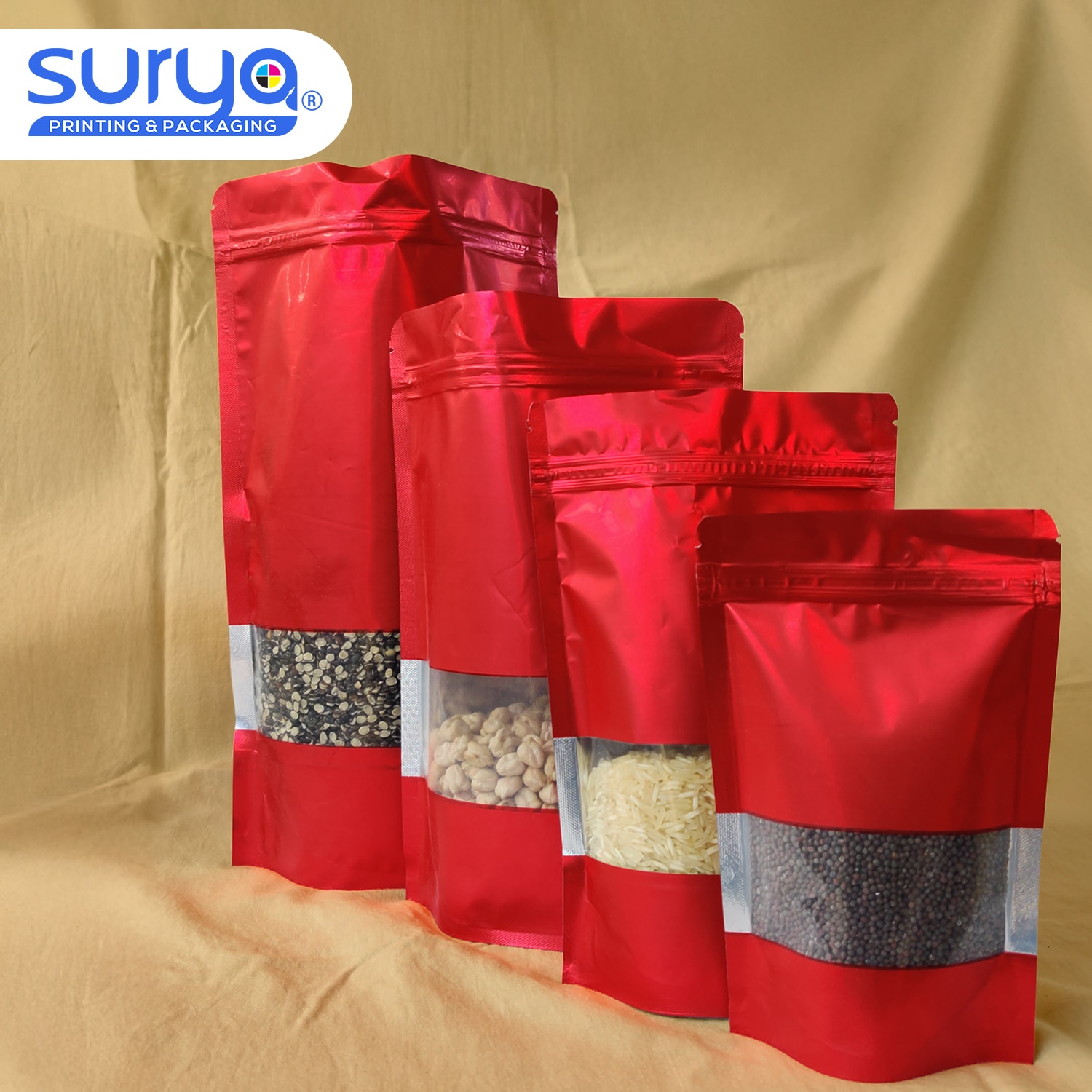 Red Color Matte Finish transparent window Ziplock Inner Foil Stand-Up Pouch image 5