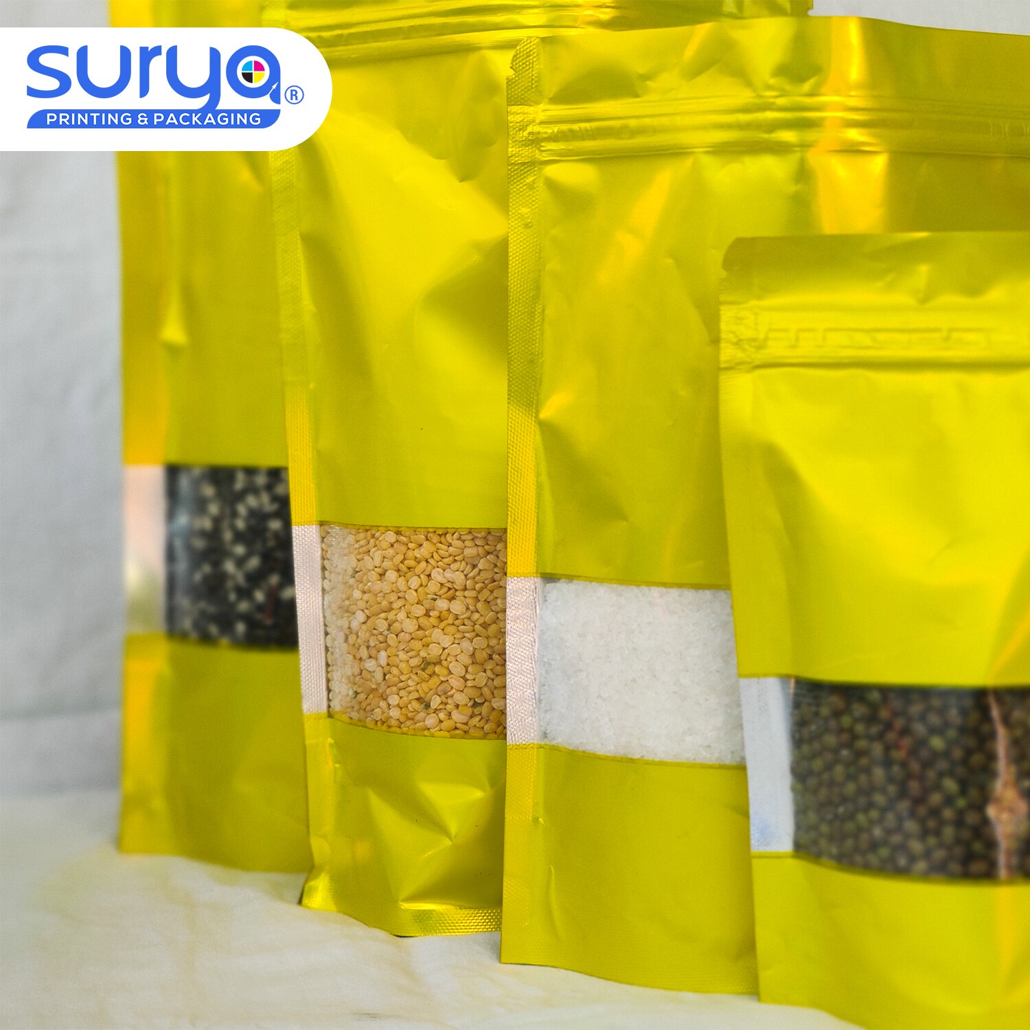 Yellow Color Matte Finish transparent window Ziplock Inner Foil Stand-Up Pouch image 5