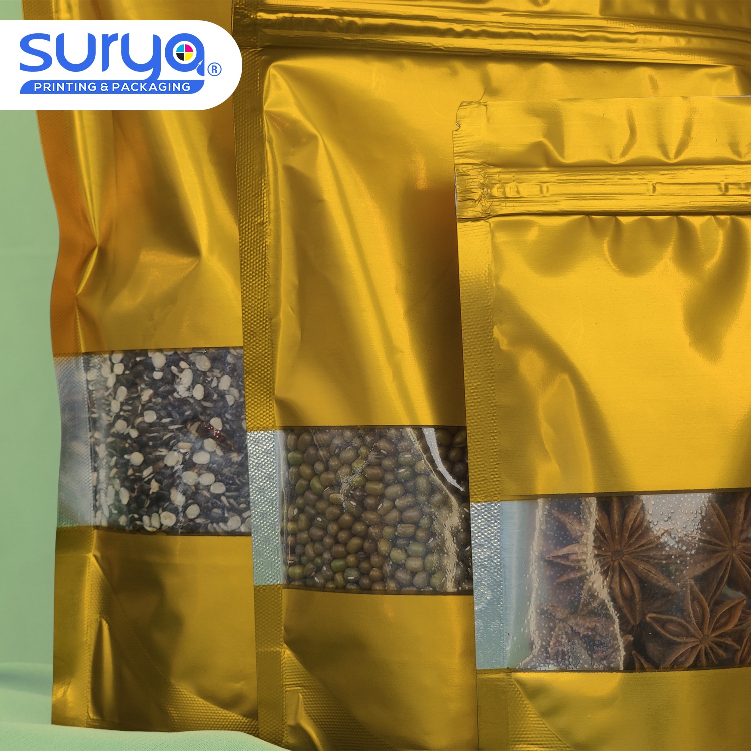 Gold Color Matte Finish transparent window Ziplock Inner Foil Stand-Up Pouch image 5