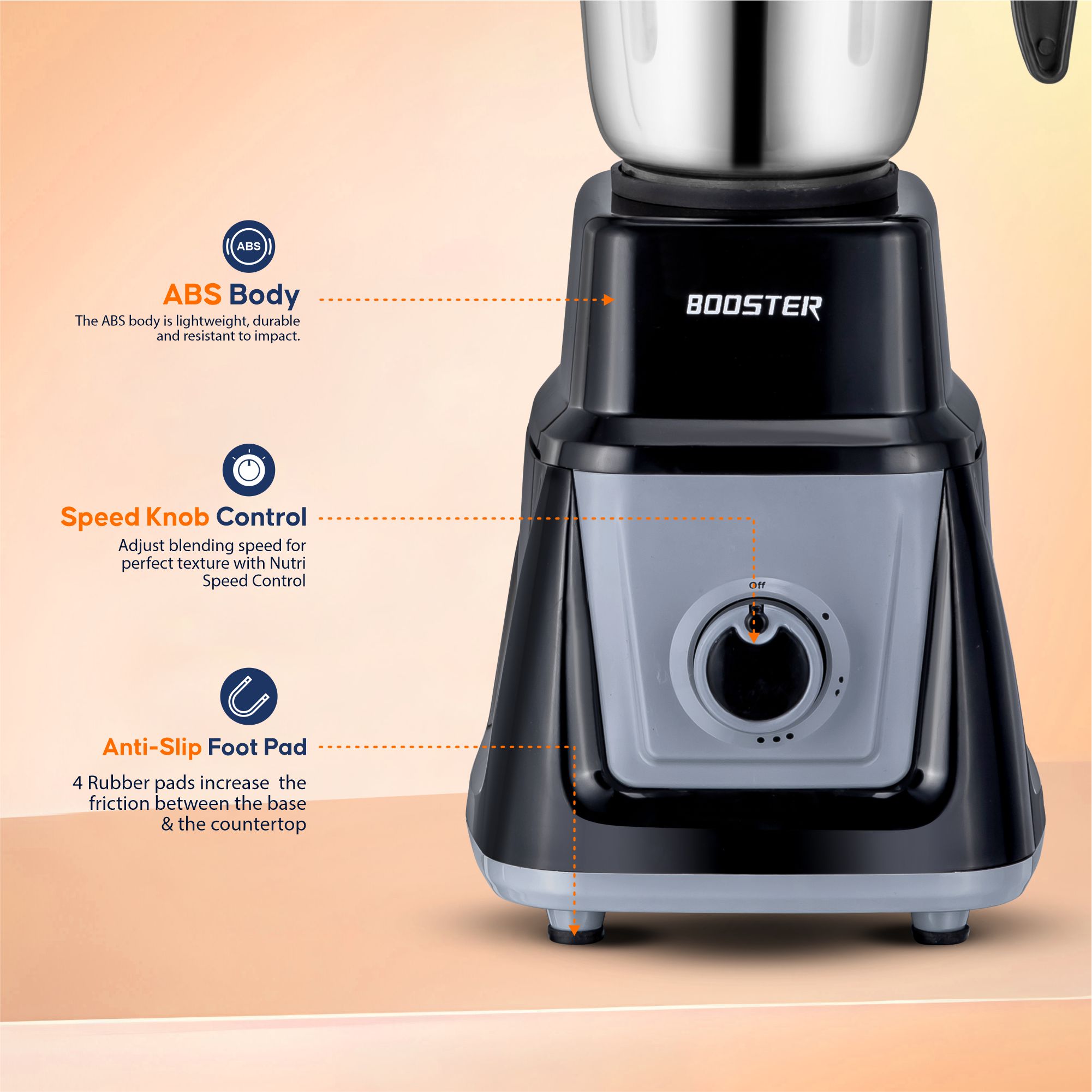BOOSTER Powerful 750 W Juicer Mixer Grinder (Mini_G20_Black_3Jar_S | 3 Jars | Black, Grey) image 3