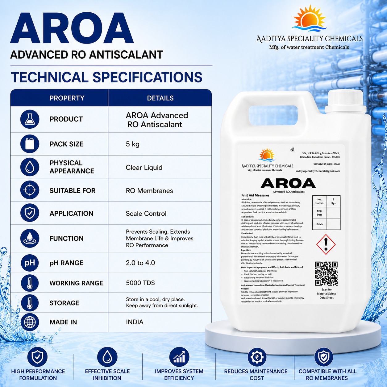 AROA RO Antiscalant 5 kg – Industrial & Commercial RO Membrane Protection image 7