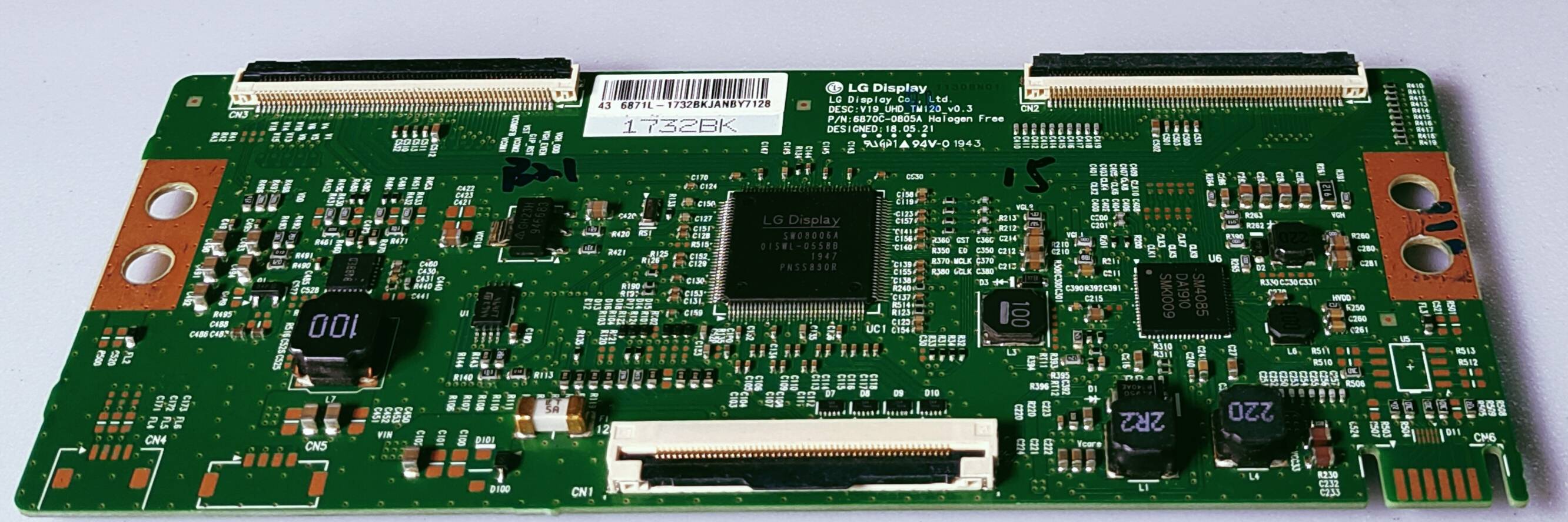 MOTOROLA 43SAUHDM LED TV 4K TCON PART NUMBER  DESC:V19_UHD_,TM120 v0.3 P/N  6870C-0805A image 3