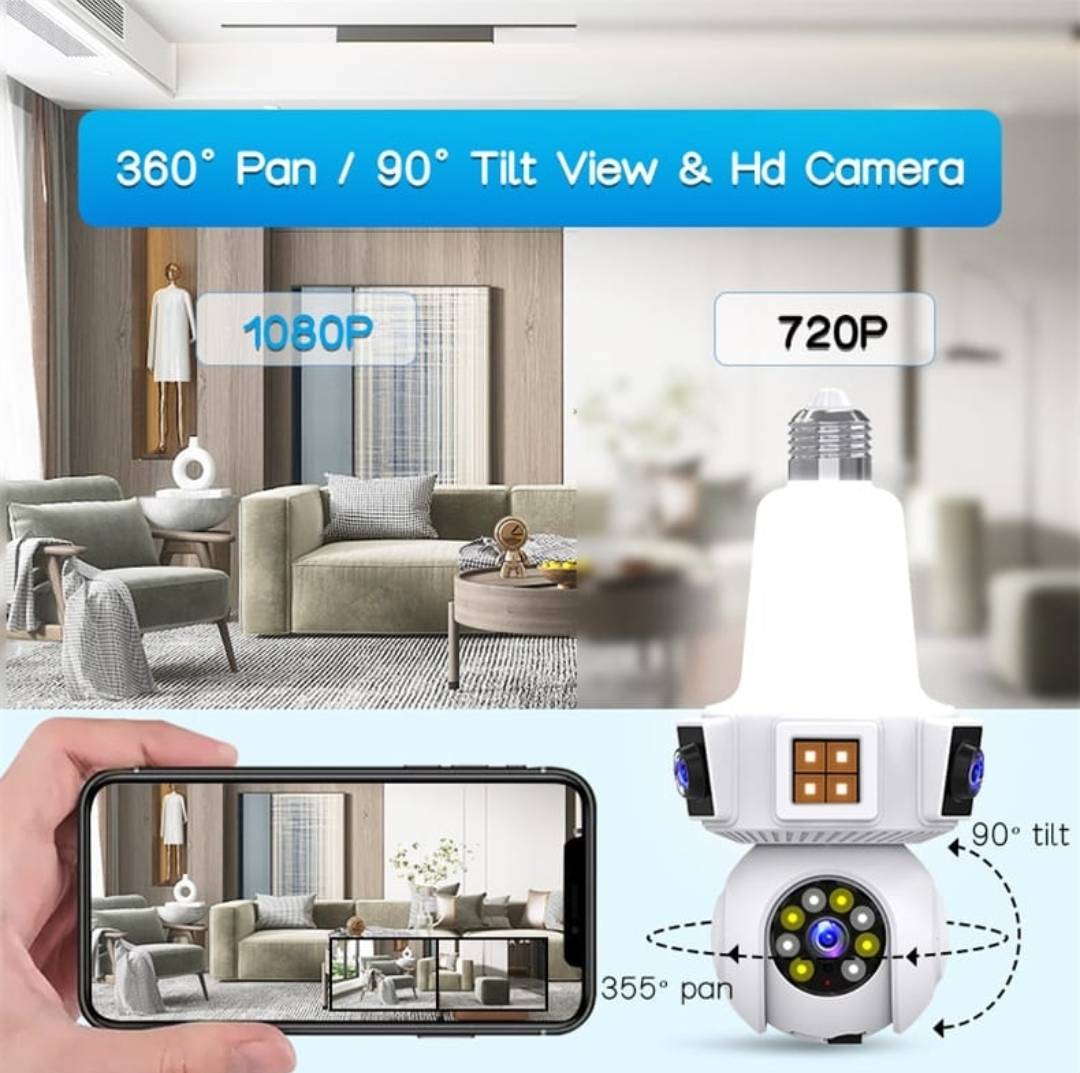 V380 Pro 3 Lens WiFi Bulb CCTV Camera 360° Security Camera with Night Vision & Mobile App Control image 7