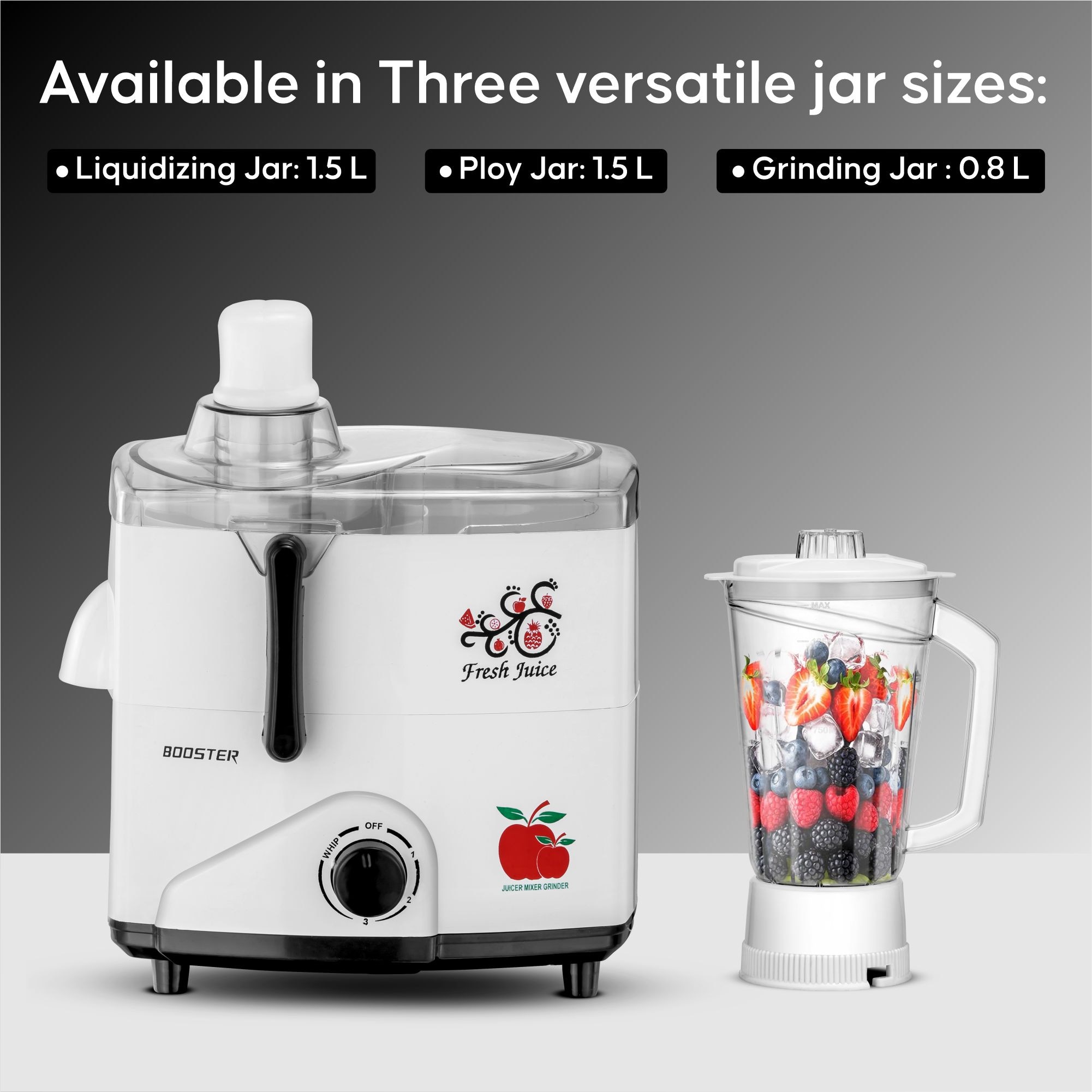 BOOSTER Powerful 550 W Juicer Mixer Grinder 550 W Juicer Mixer Grinder  (Juicer_Mixer | 3 Jars | White, Grey) image 7