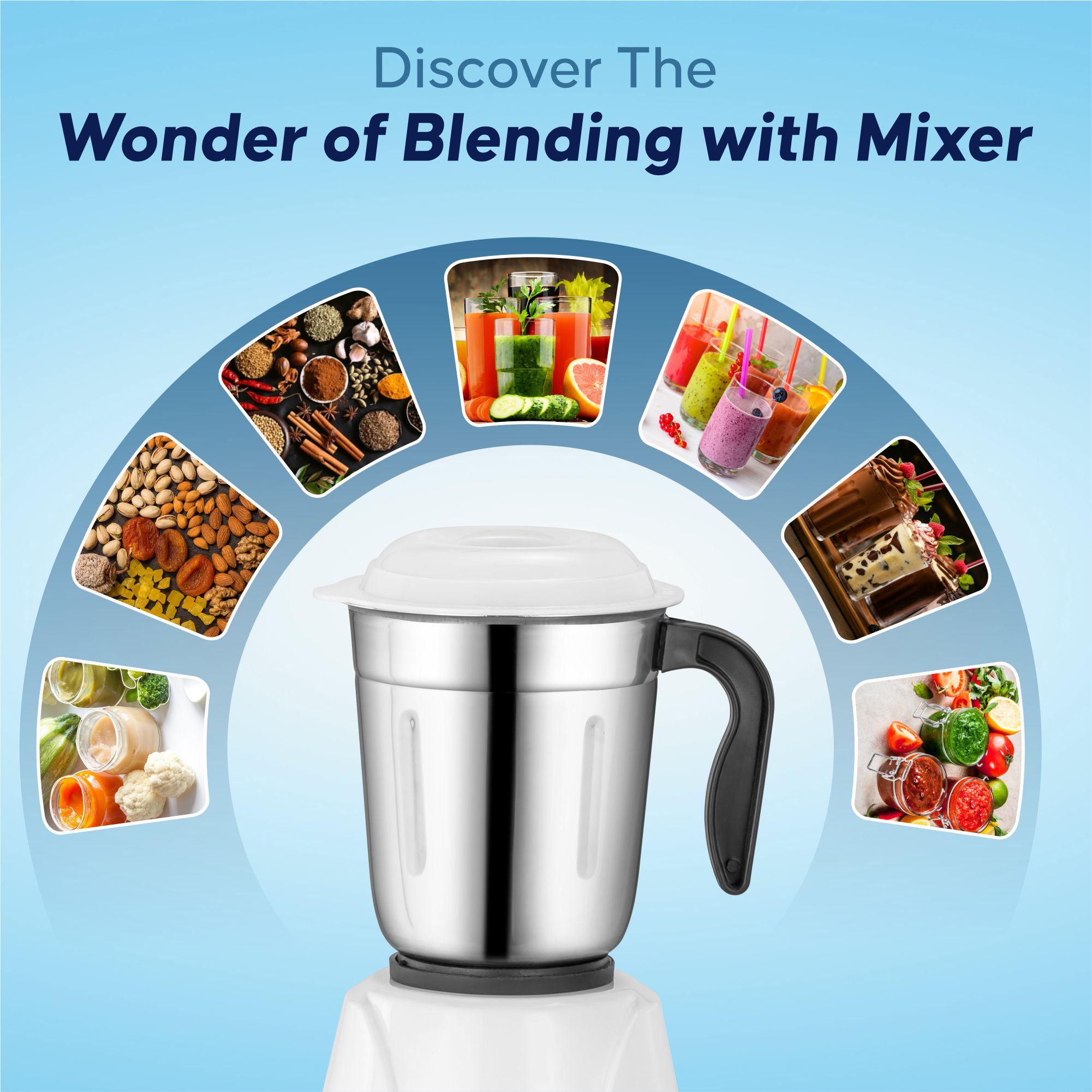 BOOSTER Powerful 550 W Juicer Mixer Grinder 550 W Juicer Mixer Grinder  (Star_Mixer | 3 Jars | White & Blue) image 6