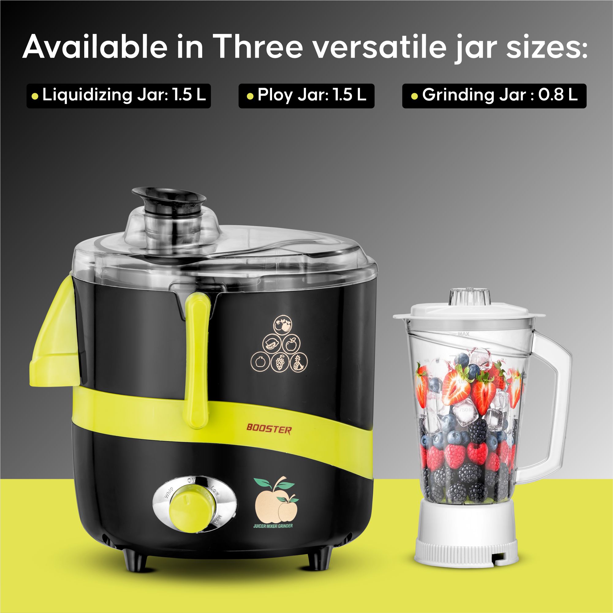 BOOSTER Powerful 550 W Juicer Mixer Grinder (Juicer_Mixer | 3 Jars | Black, Green) image 4