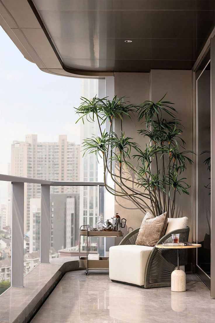 Scenic Glass Balcony Retreat Blue Lounge Chair And Warm Wood Ceiling | Chengalpattu image 2
