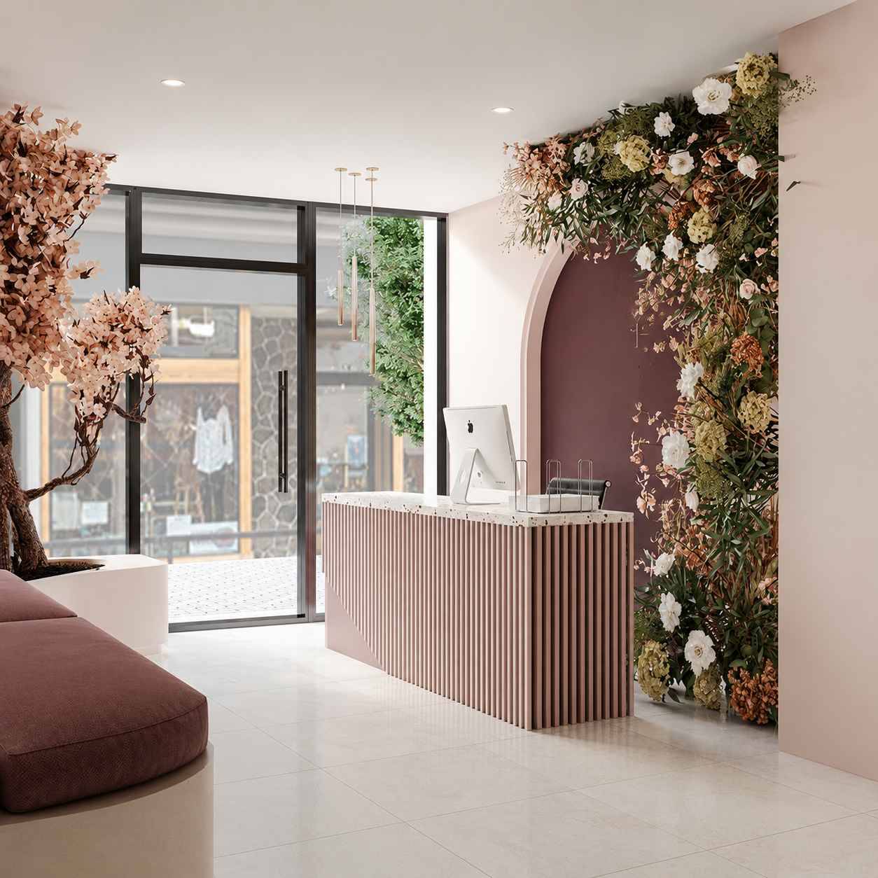 Luxury Salon Reception Interior Design in Chennai | Premium Beauty Studio Entrance Design image 2
