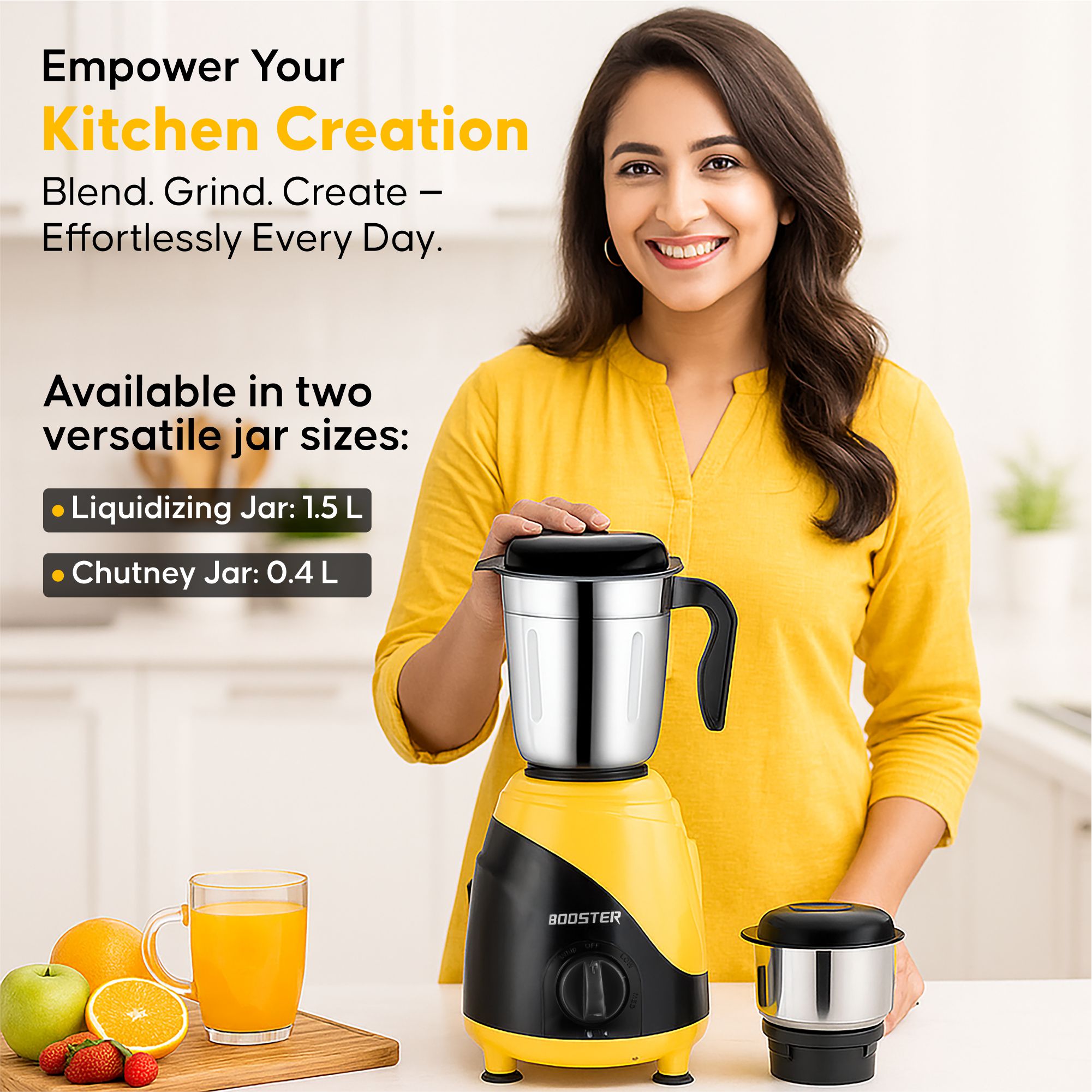 BOOSTER Powerful 550 W Juicer Mixer Grinder (Ciko_Mixer | 4 Jars | Yellow, Black) image 3