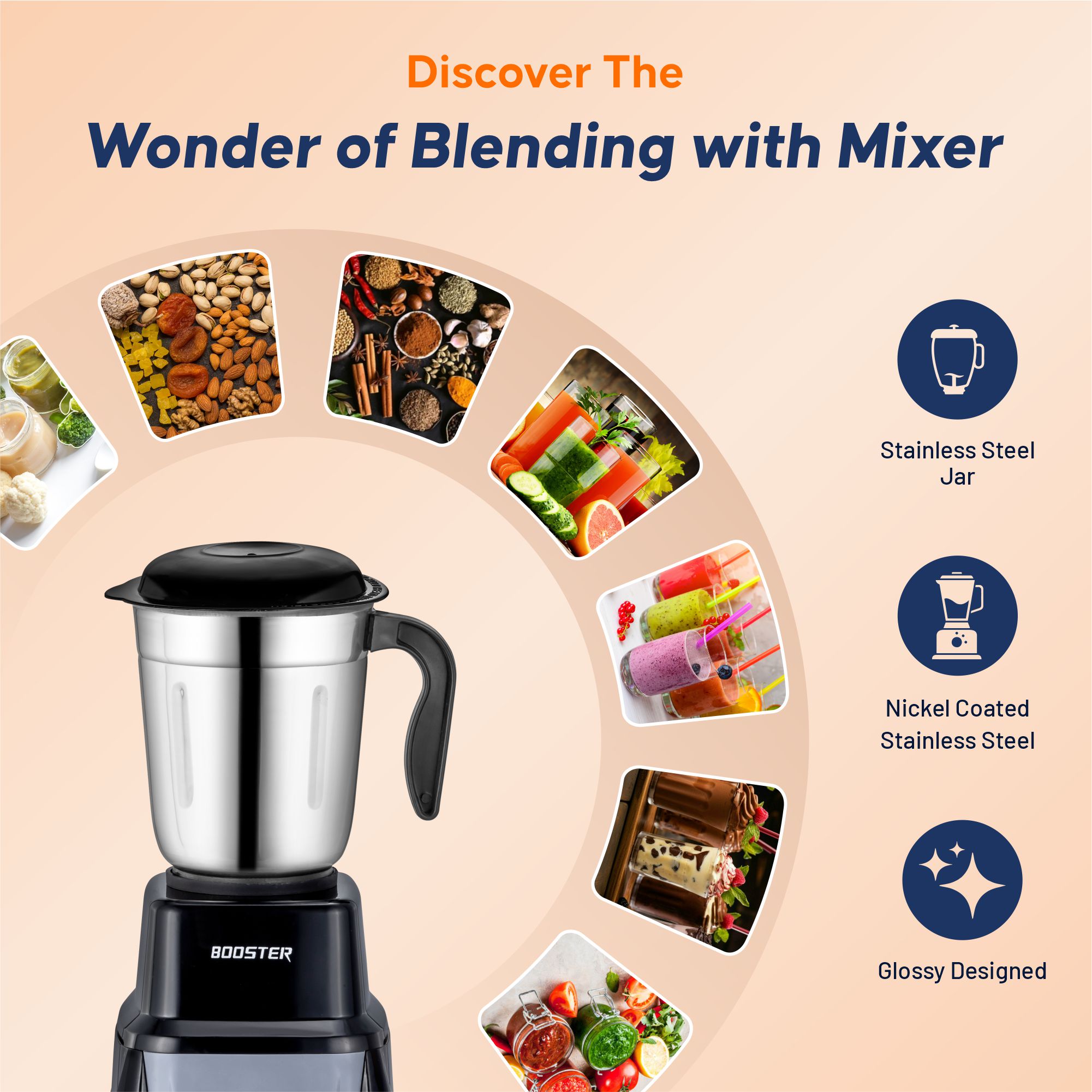 BOOSTER Powerful 750 W Juicer Mixer Grinder (Mini_G20_Black_4Jar_S | 4 Jars | Black, Grey) image 3