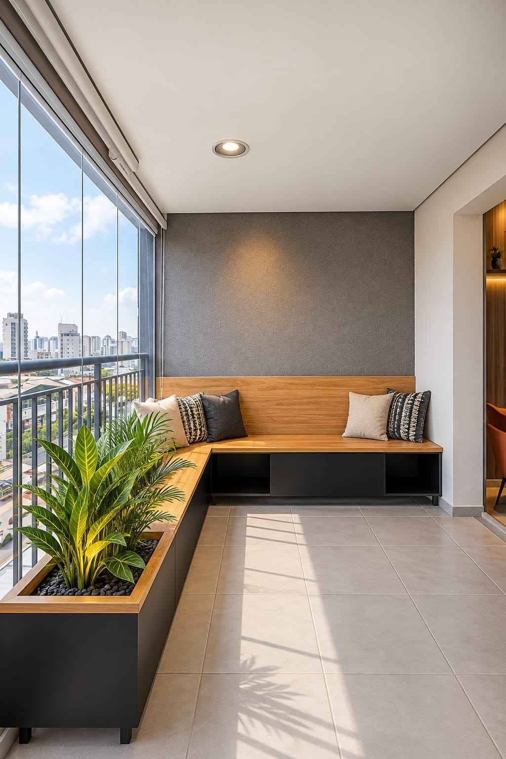 Premium Balcony Interior Design with Wooden Seating | Chennai image 2