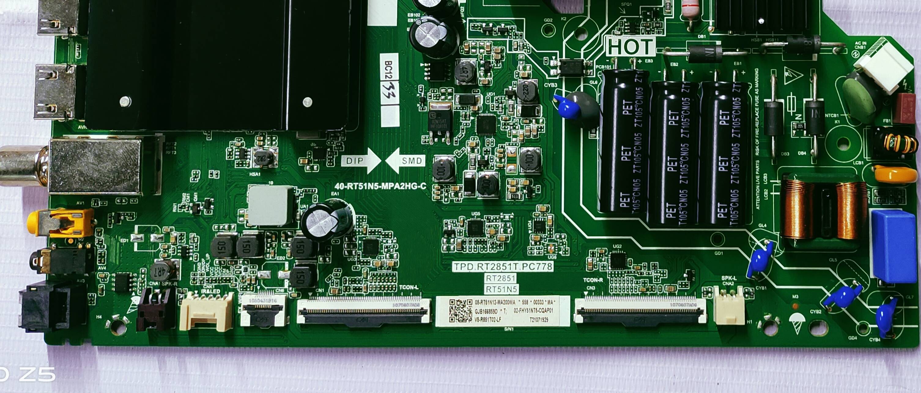 TCL/IFFALCON ANDROID MAIN BOARD, MOTHER BOARD, COMBO BOARD, TPD. RT 2851T.PC778 RT2851 RT51N5 , #WB010 image 2
