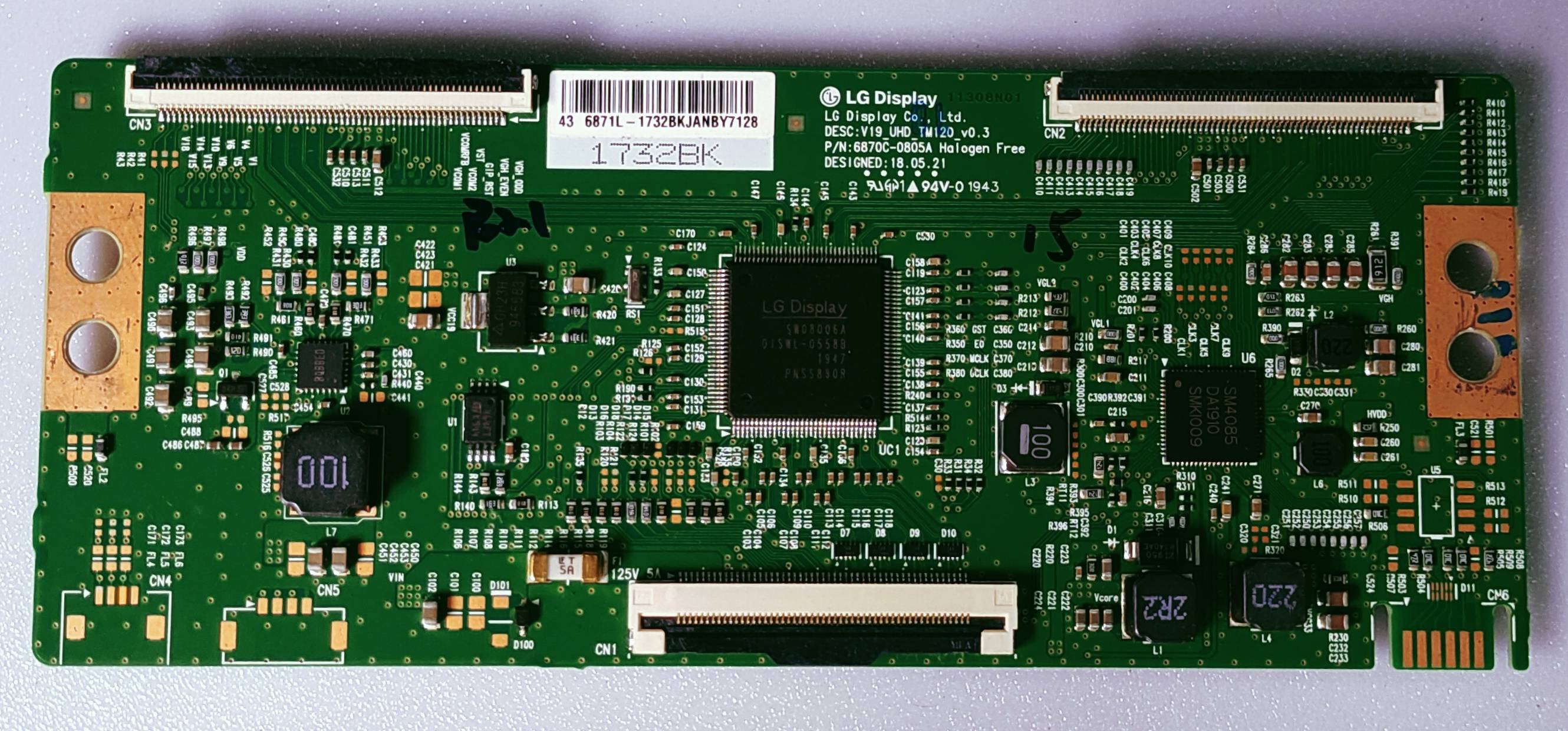 MOTOROLA 43SAUHDM LED TV 4K TCON PART NUMBER  DESC:V19_UHD_,TM120 v0.3 P/N  6870C-0805A image 4