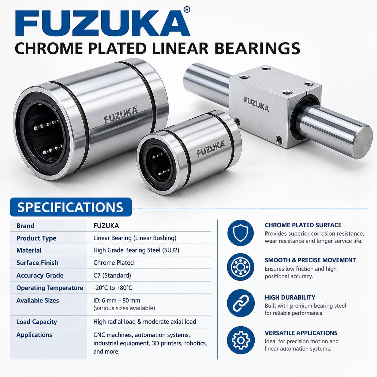 Fuzuka Chrome Plated Linear Bearings  image 3