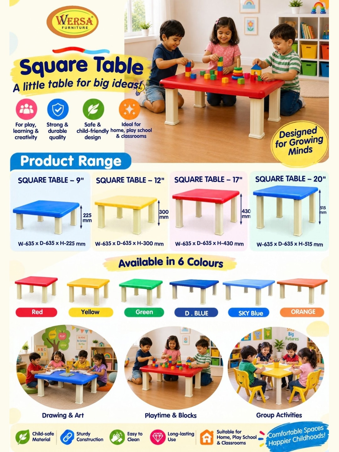 Plastic Square Kids Table 17 Inch | Preschool & Play School Table image 2