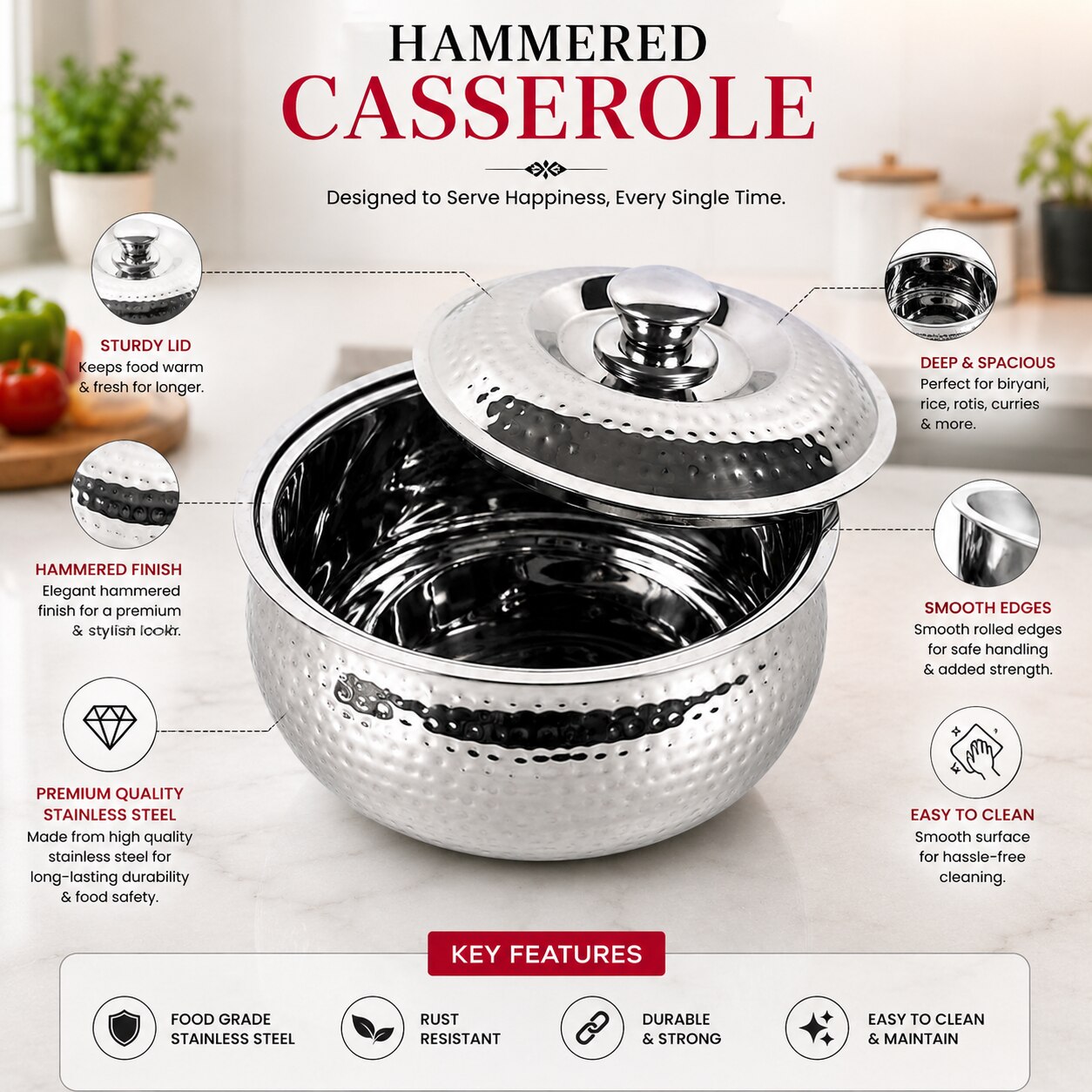 Daacchi Silver Stainless Steel Insulated Casserole image 2