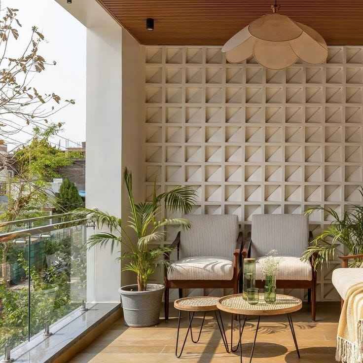 Balcony Garden Design with Wooden Seating and City View | Porur image 2