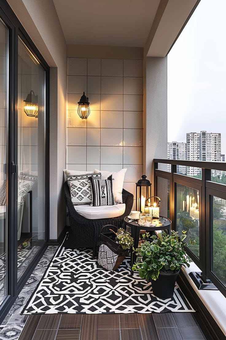 Sunset Balcony Retreat Patterned Flooring, Cozy Seating And Greenery | Amma Nagar image 2