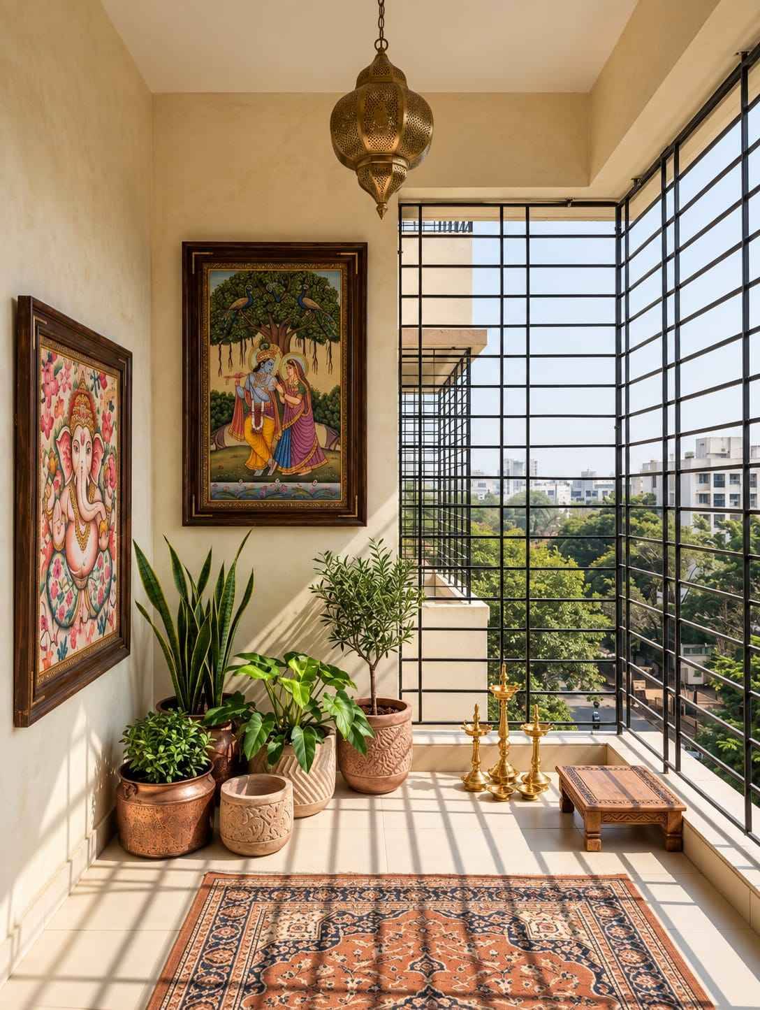 Spacious Balcony Garden Design with Wooden Flooring and Glass Railing | Tambaram image 3
