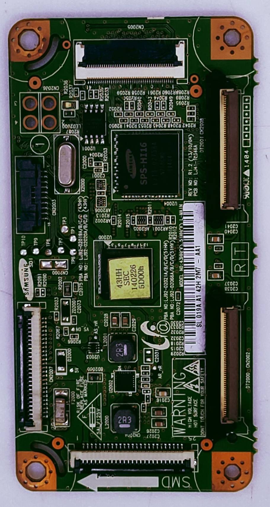 Samsung Plazma PA43H4900AR Logic Board Part No. SL 019A A1 2H 2M7-AA1 image 2