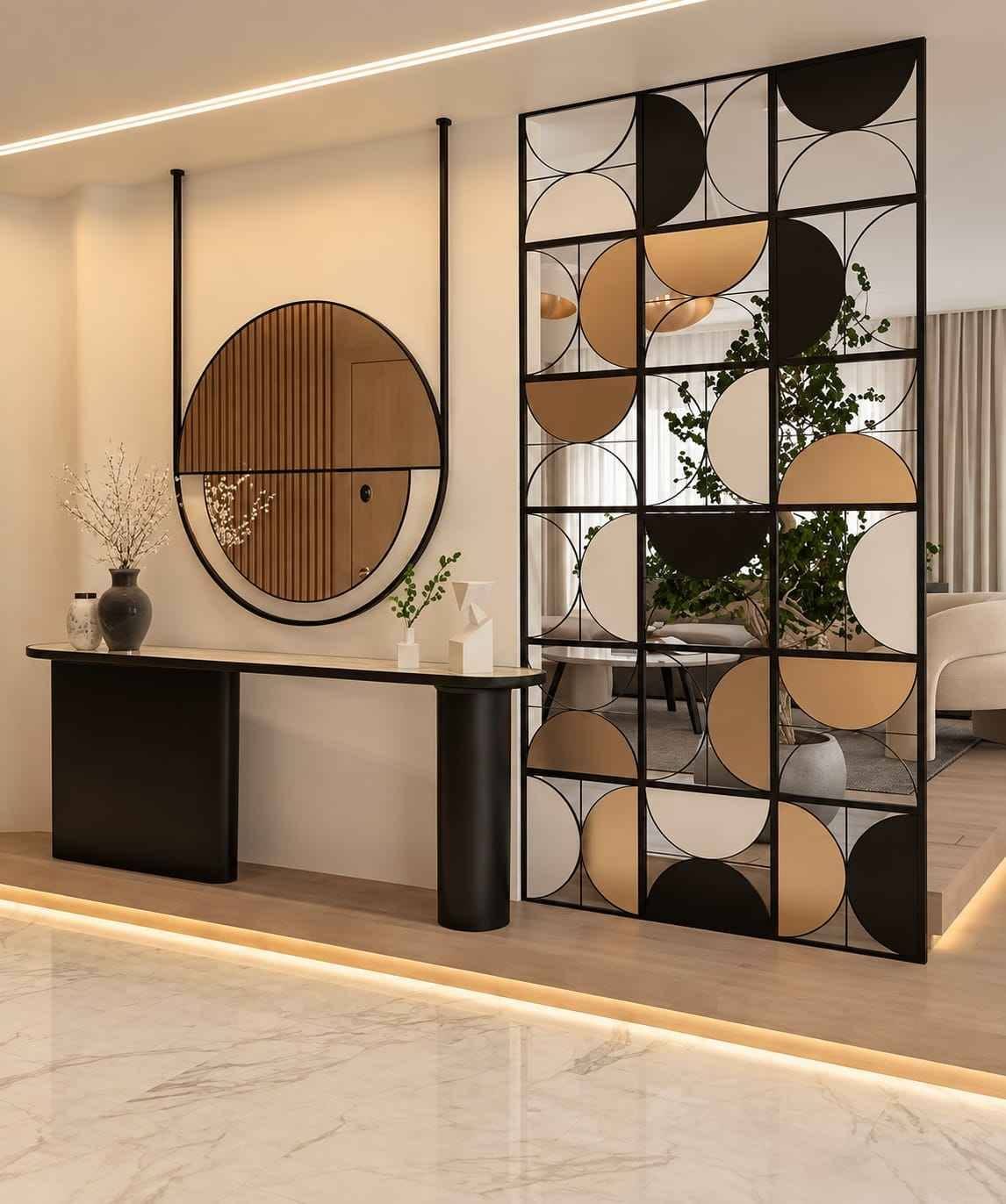 Wooden TV Unit with Black Metal Frame Partition | OMR image 2