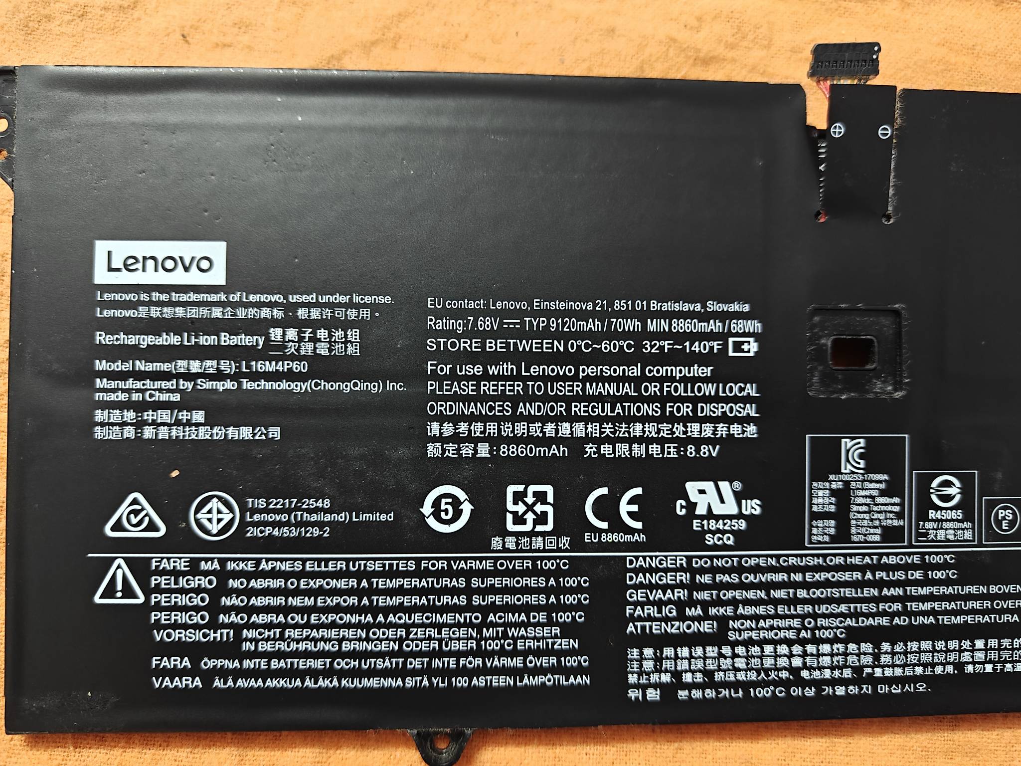 Original Lenov o Yoga 920 Series Battery 7.68V/70Wh/9120mAh L16M4P60/L16C4P61 Battery 6 Month Warranty  image 3
